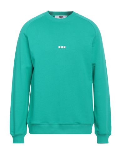 Shop Msgm Man Sweatshirt Emerald Green Size Xl Cotton