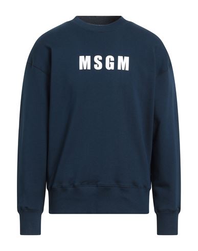 Shop Msgm Man Sweatshirt Navy Blue Size Xl Cotton