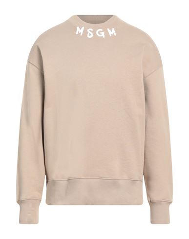 Shop Msgm Man Sweatshirt Light Brown Size L Cotton In Beige