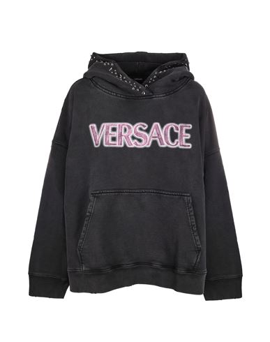 Shop Versace Black Hooded Sweatshirt With Studs Woman Sweatshirt Black Size 4 Cotton