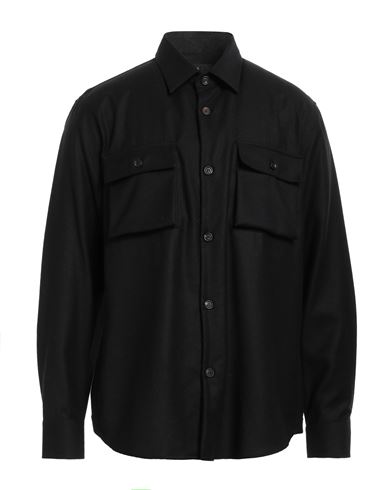 Manuel Ritz Man Shirt Black Size 16 Virgin Wool, Elastane