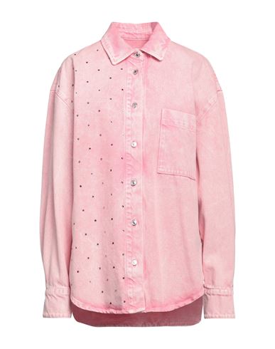 Shop Msgm Woman Denim Shirt Pink Size 4 Cotton