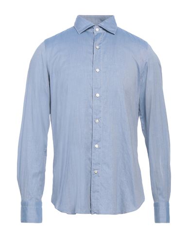 Shop Finamore 1925 Man Shirt Azure Size 17 ½ Cotton In Blue