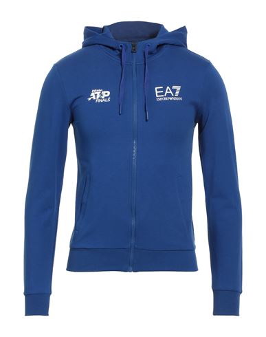 Shop Ea7 Man Sweatshirt Blue Size Xxl Cotton, Elastane