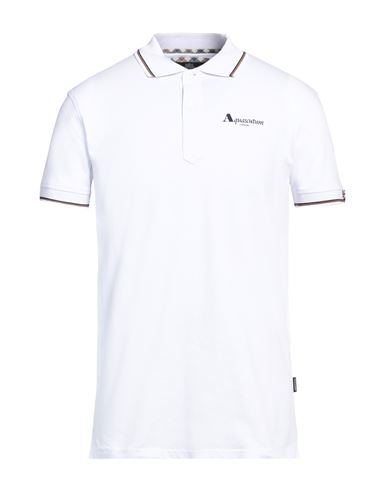 Shop Aquascutum Man Polo Shirt White Size M Cotton, Elastane