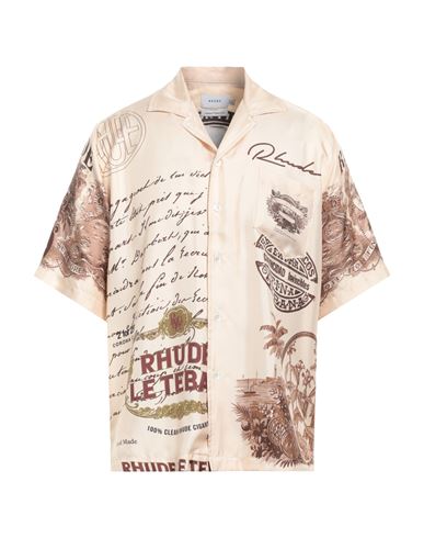 Rhude Man Shirt Beige Size M Silk In Gold