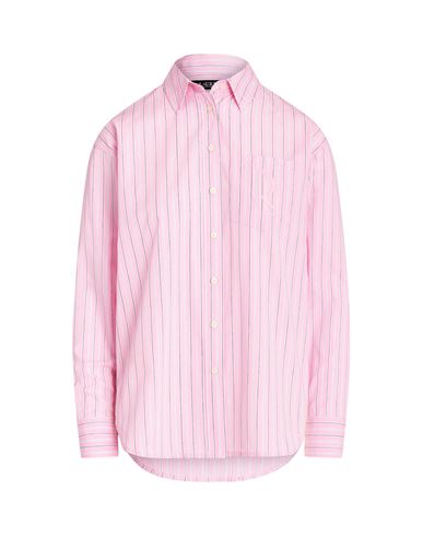 Lauren Ralph Lauren Relaxed Fit Striped Broadcloth Shirt Woman Shirt Pink Size Xl Cotton