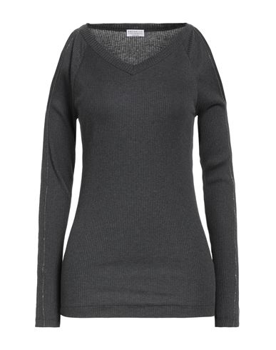 Brunello Cucinelli Woman T-shirt Grey Size M Cotton, Brass In Gray