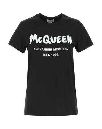 Shop Alexander Mcqueen Logo Print Cotton T-shirt Woman T-shirt Black Size 2 Cotton