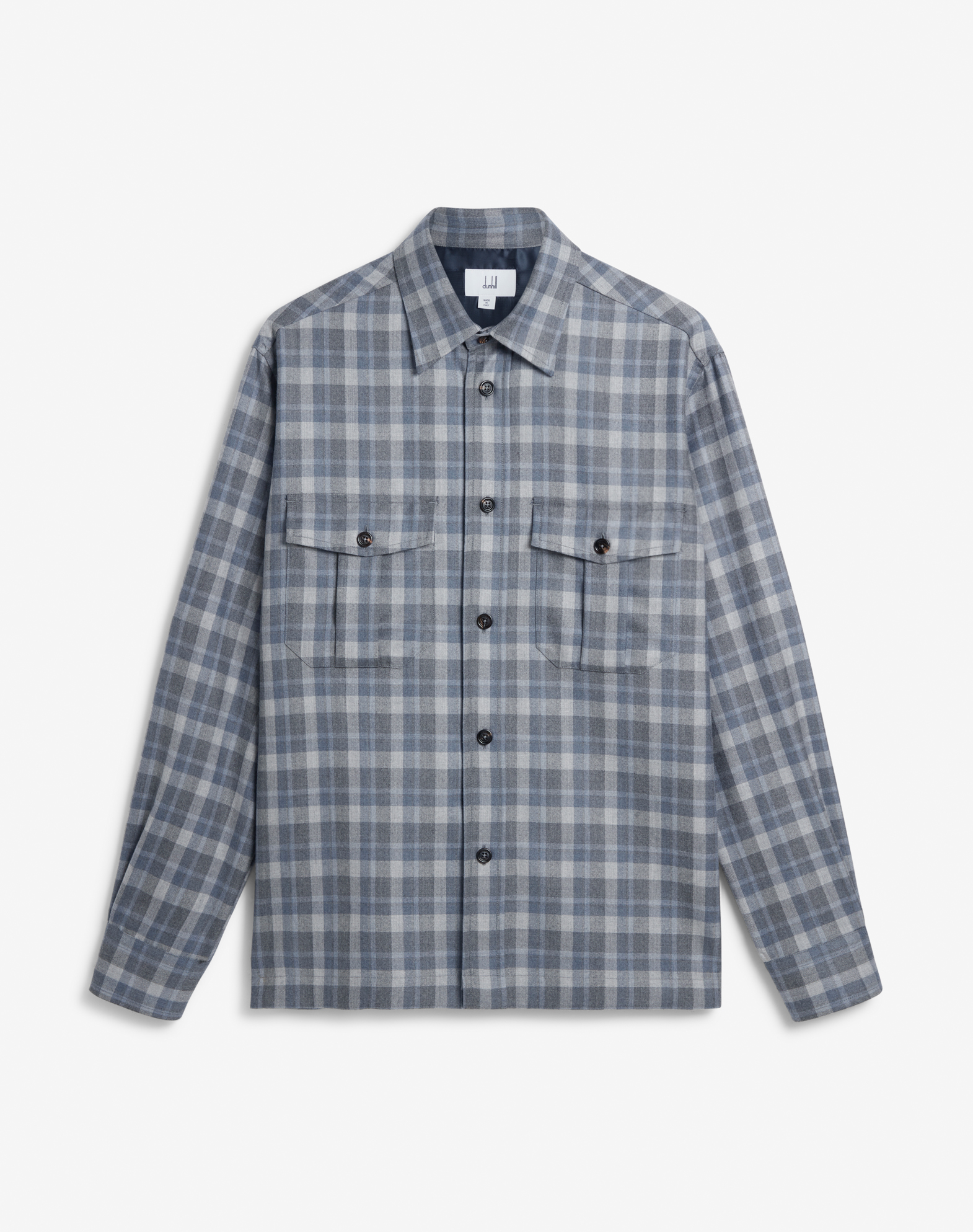 Shop Dunhill Wool Cashmere Check Military Overshirt In Blue