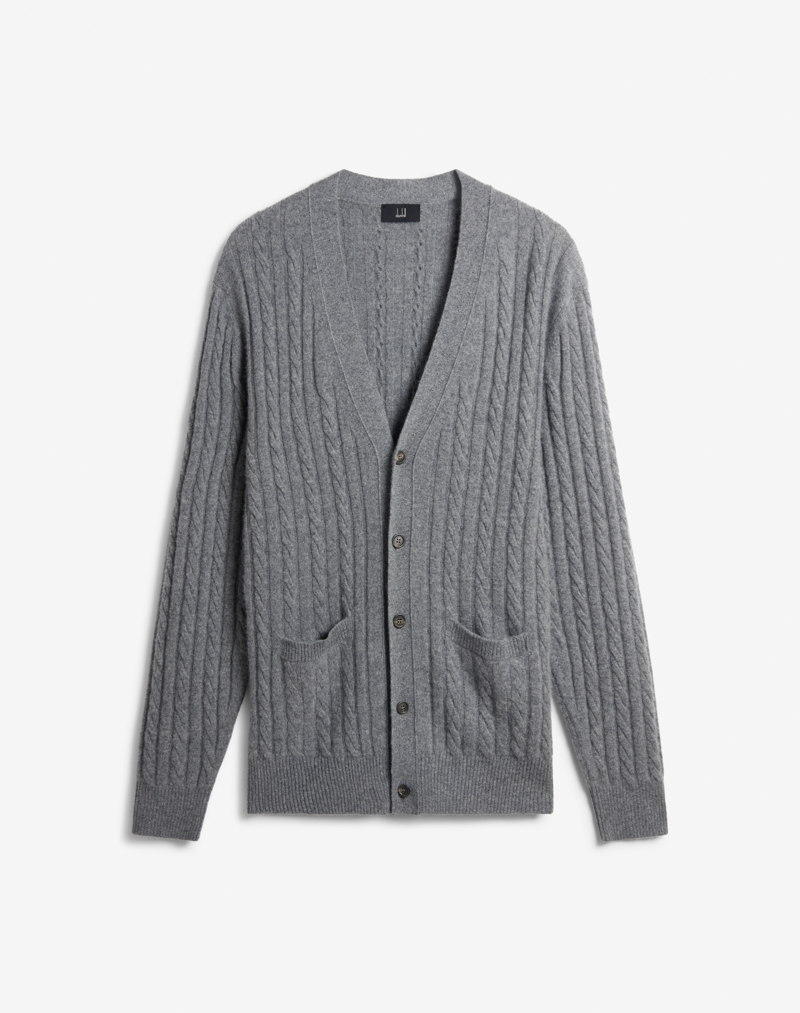 Shop Dunhill Melange Cashmere Cable Cardigan In Grey