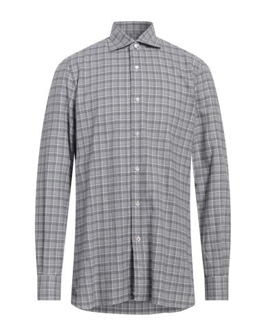 Shop Isaia Man Shirt Grey Size 17 ½ Cotton