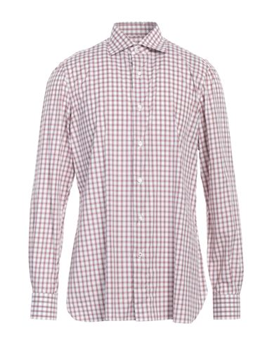 Isaia Man Shirt Burgundy Size 17 ½ Cotton In Pink