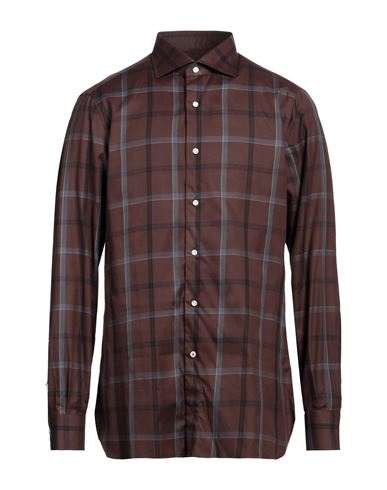 Isaia Man Shirt Chocolate Brown Size 15 ½ Cotton In Brown