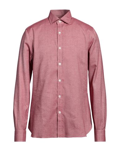 Isaia Man Shirt Burgundy Size 16 Cotton In Pink
