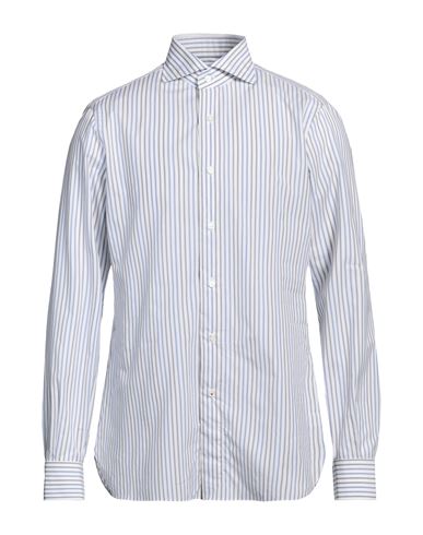 Isaia Man Shirt Azure Size 17 Cotton In White