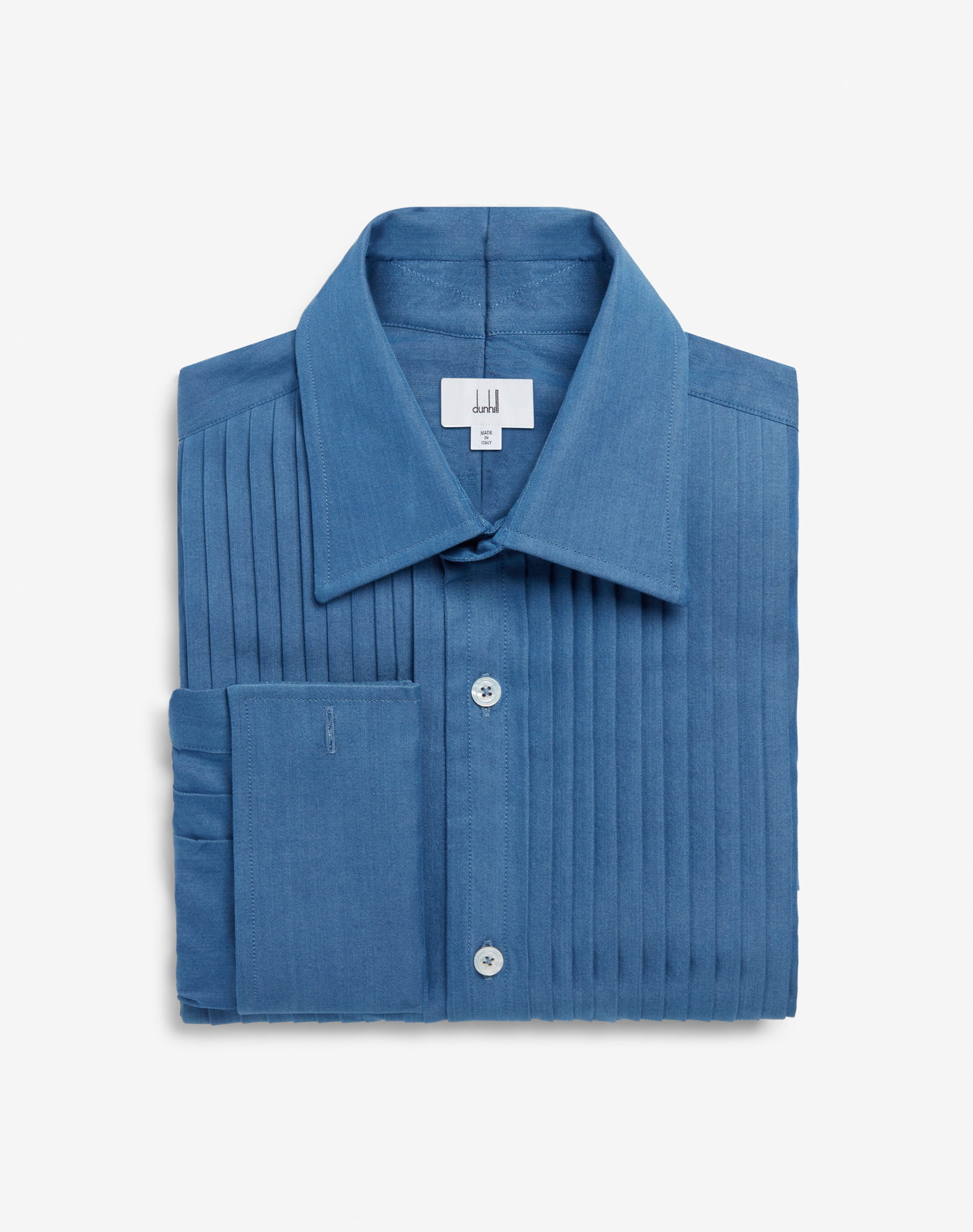 Shop Dunhill Cotton Chambray Pleated Bib Point Collar Evening Shirt In Blue