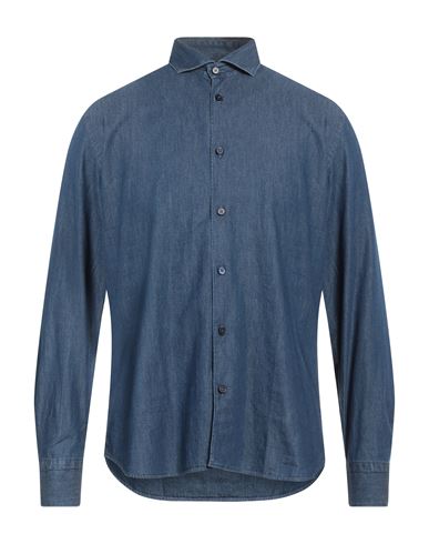 Peter Hadley Man Denim Shirt Blue Size Xxl Cotton