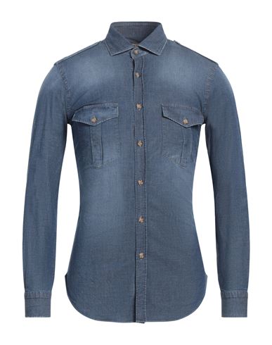 Barba Napoli Dandy Life Man Denim Shirt Blue Size 16 ½ Cotton In Animal Print