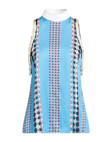 Shop Wales Bonner Woman Top Azure Size 6 Viscose, Linen, Nylon, Cotton In Blue