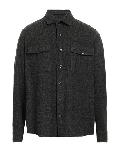 Agnona Man Shirt Steel Grey Size 46 Wool, Silk, Metal In Black