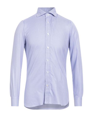 Isaia Man Shirt Blue Size 15 Cotton In Gray