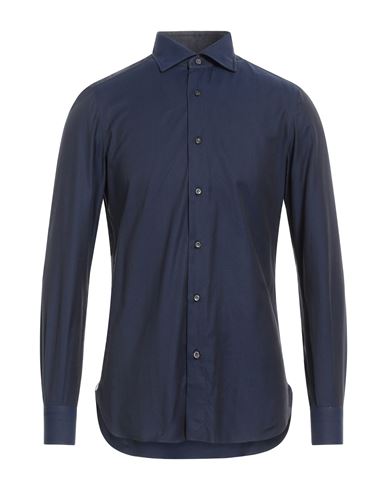 Isaia Man Shirt Midnight Blue Size 15 Cotton In Gray