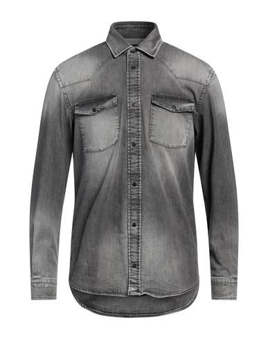 Dondup Man Denim Shirt Grey Size Xxl Cotton, Viscose, Polyester, Elastane In Grey
