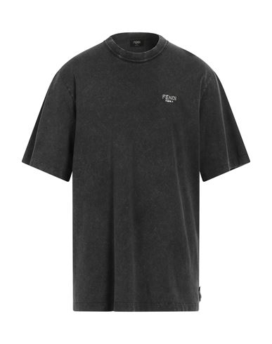 Fendi Man T-shirt Steel Grey Size L Cotton In Black