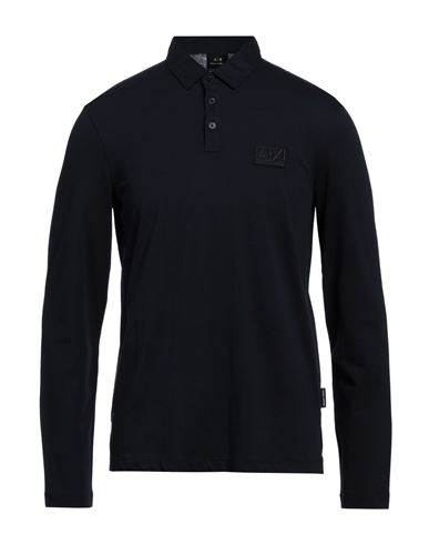 Armani Exchange Man Polo Shirt Black Size M Cotton, Elastane In Blue