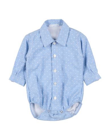 Manuell & Frank Newborn Boy Shirt Sky Blue Size 3 Linen In Blue