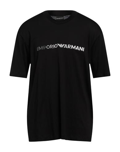 Emporio Armani Blue Crewneck T-shirt With Logo Lettering On The Front In Black