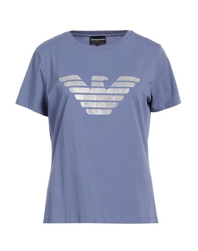 EMPORIO ARMANI EMPORIO ARMANI WOMAN T-SHIRT PASTEL BLUE SIZE XL COTTON, ELASTANE 