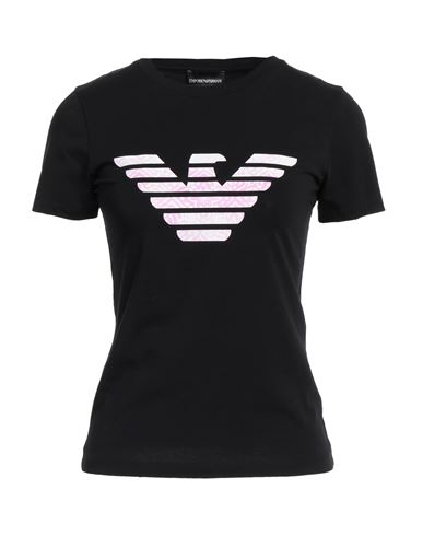 EMPORIO ARMANI EMPORIO ARMANI WOMAN T-SHIRT BLACK SIZE L COTTON, ELASTANE 