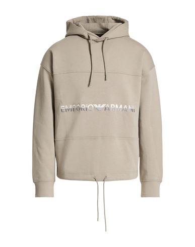 Emporio Armani Man Sweatshirt Khaki Size L Cotton, Polyester, Elastane In Gray