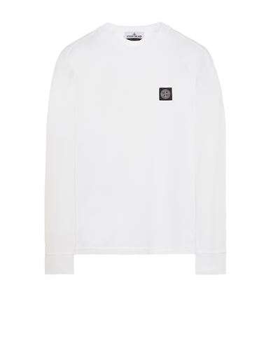 Stone Island White Long-sleeve Crewneck T-shirt With Logo Patch On The Front In Cotton Man In Blanc