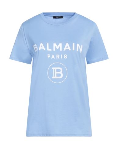 Balmain Woman T-shirt Light Blue Size S Cotton