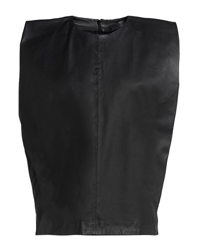 Enes Woman Top Black Size 8 Lambskin, Elastane In Black