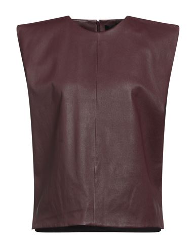 Enes Woman Top Burgundy Size 10 Lambskin, Elastane In Red