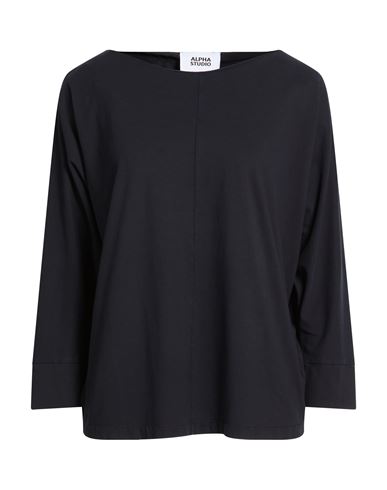 Alpha Studio Woman T-shirt Midnight Blue Size 6 Cotton, Elastane In Blue