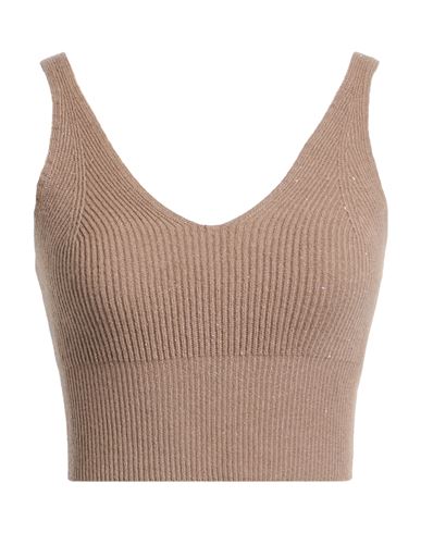 Peserico Woman Top Khaki Size 12 Virgin Wool, Silk, Viscose, Cashmere, Polyester In Neutral