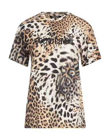 Roberto Cavalli Leopard-print Cotton T-shirt In Beige