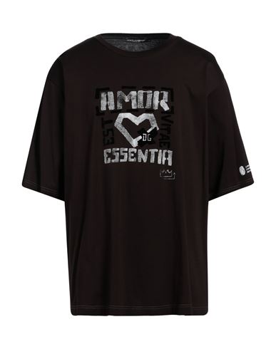 Dolce & Gabbana Man T-shirt Chocolate Brown Size L Cotton In Brown