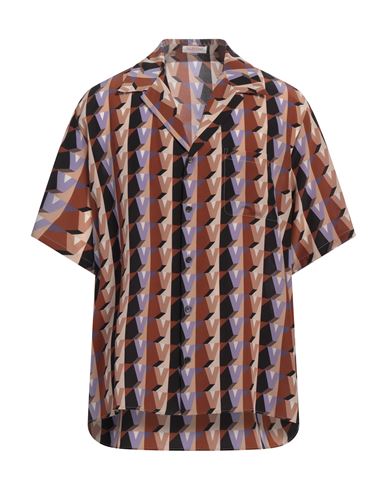 Valentino Garavani Man Shirt Brown Size 40 Silk In Multi