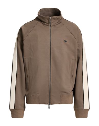 Emporio Armani Man Sweatshirt Khaki Size L Polyester, Wool, Elastane In Brown