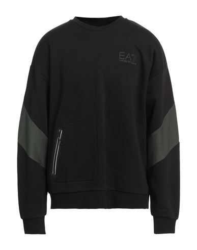 Ea7 Man Sweatshirt Black Size Xxl Cotton, Elastane In Black