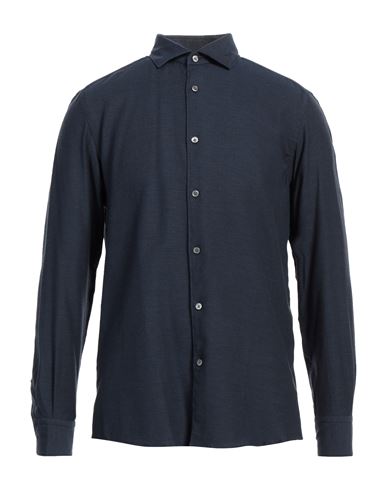 Zegna Man Shirt Navy Size M Cotton, Cashmere In Navy