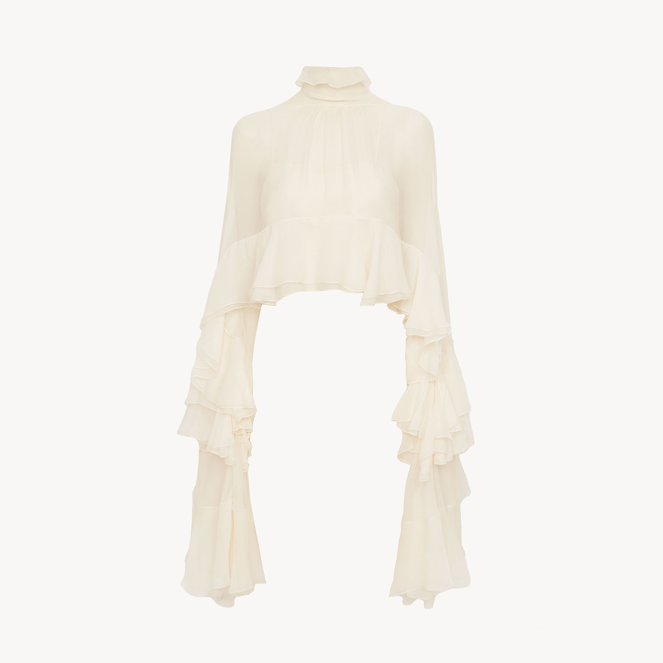 Shop Chloé High-low Ruffle Top In Silk Mousseline White Size 12 100% Silk, Pinctada Maxima, Farmed, Coo Austral