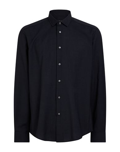 Brian Dales Man Shirt Navy Size 16 ½ Polyester, Wool, Elastane In Navy