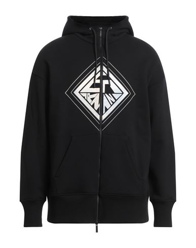 Emporio Armani Printed Cotton-fleece Hoodie In Black